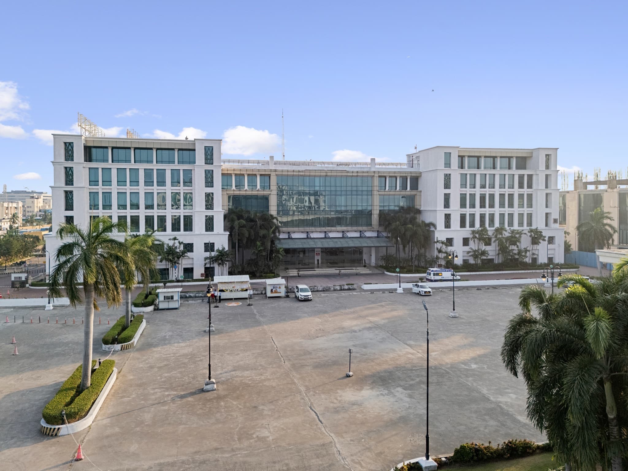 Block 2 — glass curtain-wall frontage and central plaza